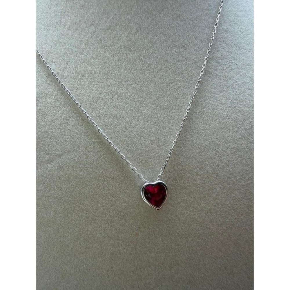 Red Heart Gemstone Necklace Silver Tone Dainty Cable Chain Romantic Jewelry - Picture 3 of 3